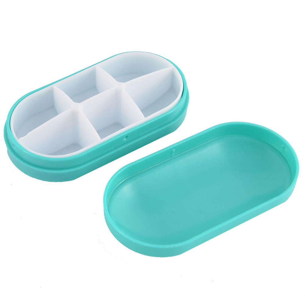 Unique Bargains Plastic Oval Shape Medicine Vitamin Pill Tablet Storage Case Box Container Cyan