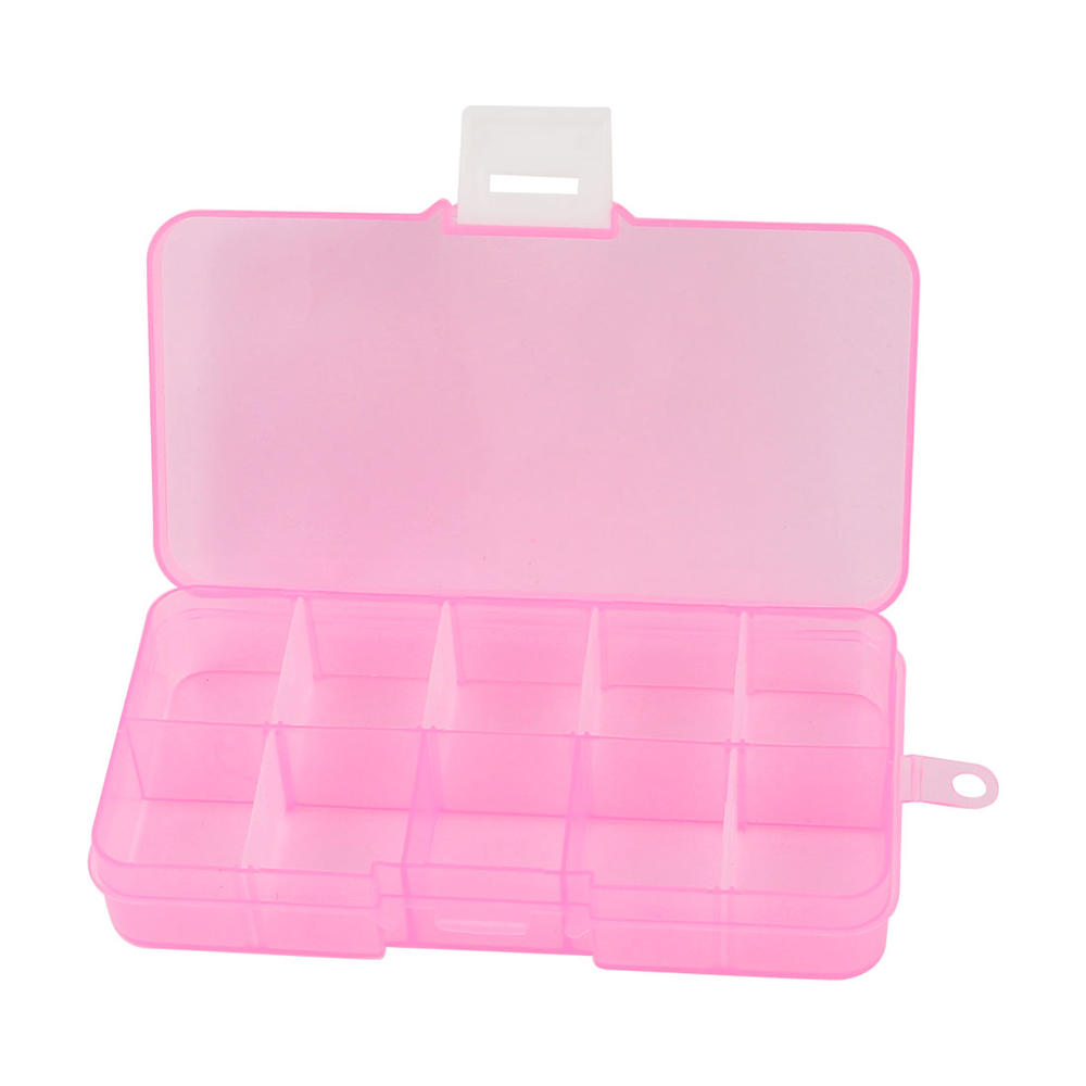Unique Bargains Pink Plastic Adjustable 10 Slots Storage Tool Box Jewelry Case Craft Organizer
