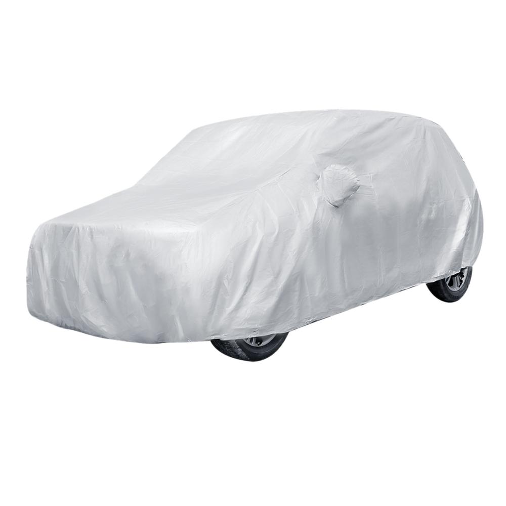 Unique Bargains Outdoors Waterproof Dust Rain Resistant Car Cover Weather Protective YXL Silver Tone