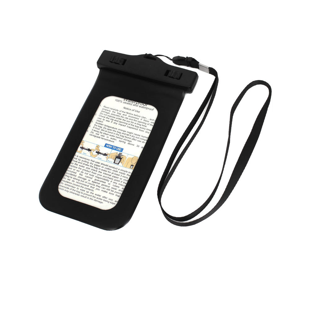 Unique Bargains Waterproof Pool Pouch Bag Case Black for 4.5  Cell Phone w Neck Strap