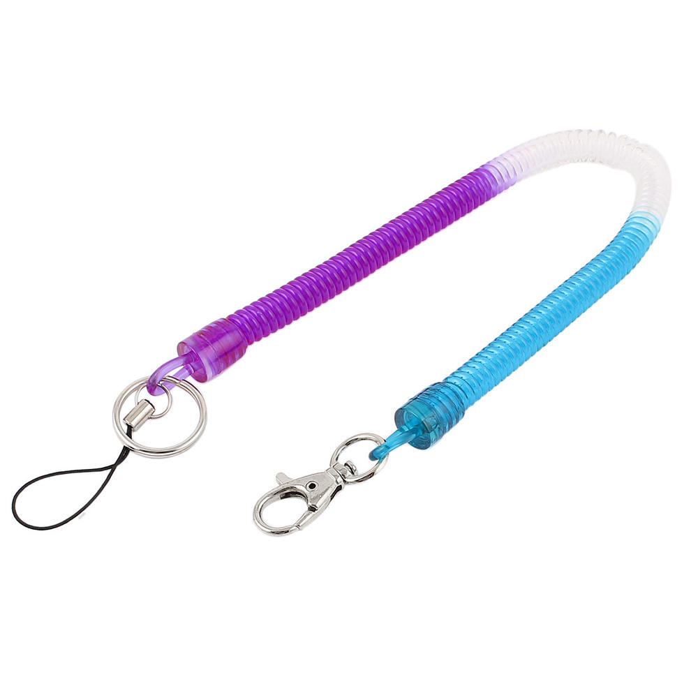 Unique Bargains Blue Purple Plastic Spring Coil Cord Keychain Strap Lanyard Rope Key Holder