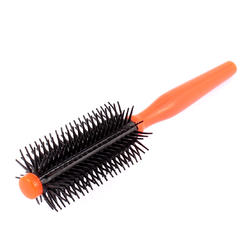 Unique Bargains Flexible Tooth Curly Hair Roll Round Brush Comb Orange Red