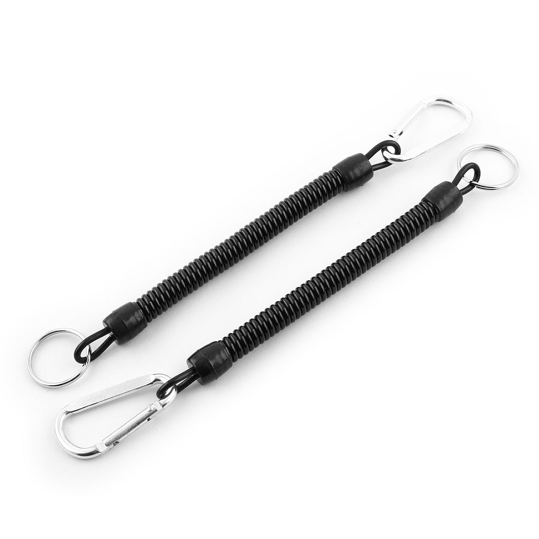 Unique Bargains Double Snap Hook Spring Carabiner Stretch String Coil Key Ring Silver Tone 2 PCS