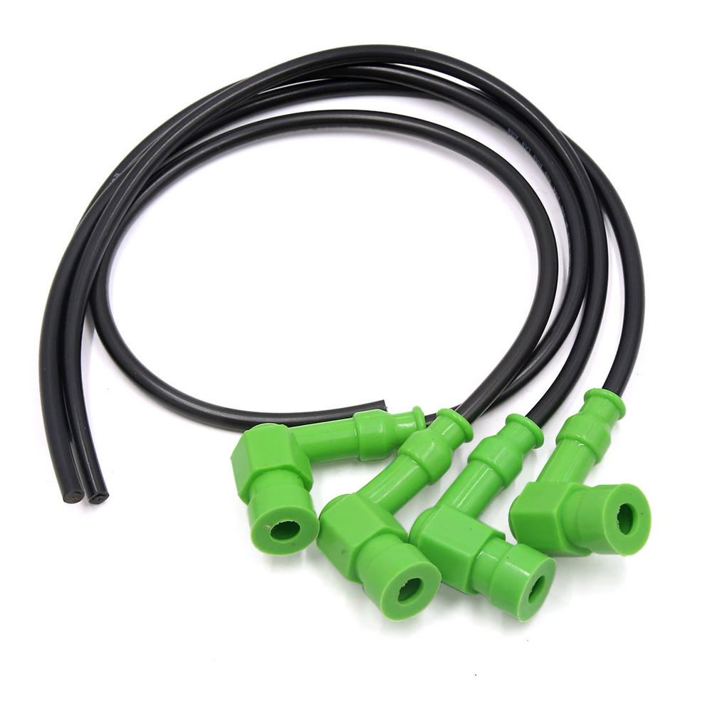 Unique Bargains 4Pcs Silicone 90 Degree Motorcycle Engine Spark Cap Ignition Wire Cable Green