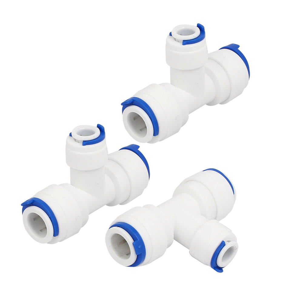 Unique Bargains 3/8"x3/8"x1/4" 3 Way Tube Quick Push in Connector 3pcs for RO Water System