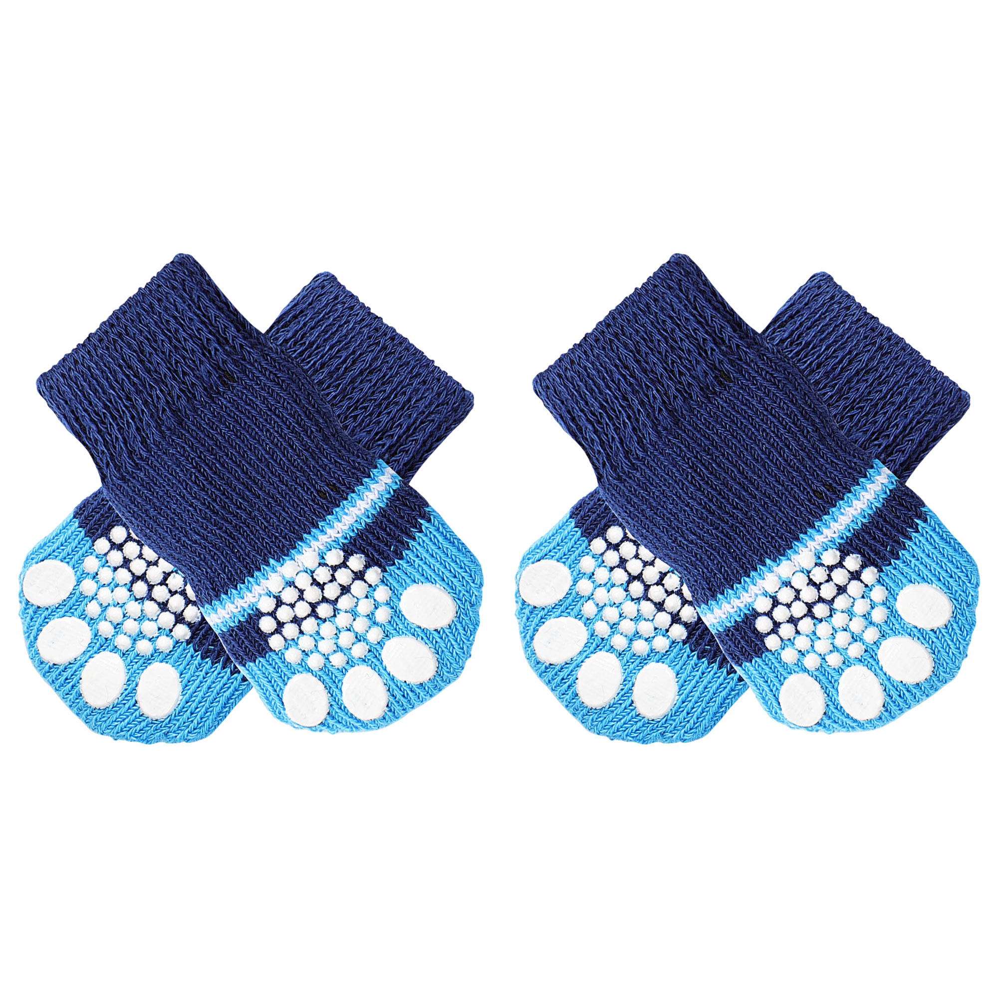 Unique Bargains 2 Pairs Doggy Pet Striped Stretchy Acrylic Knitted Socks Two Tone Blue Size M