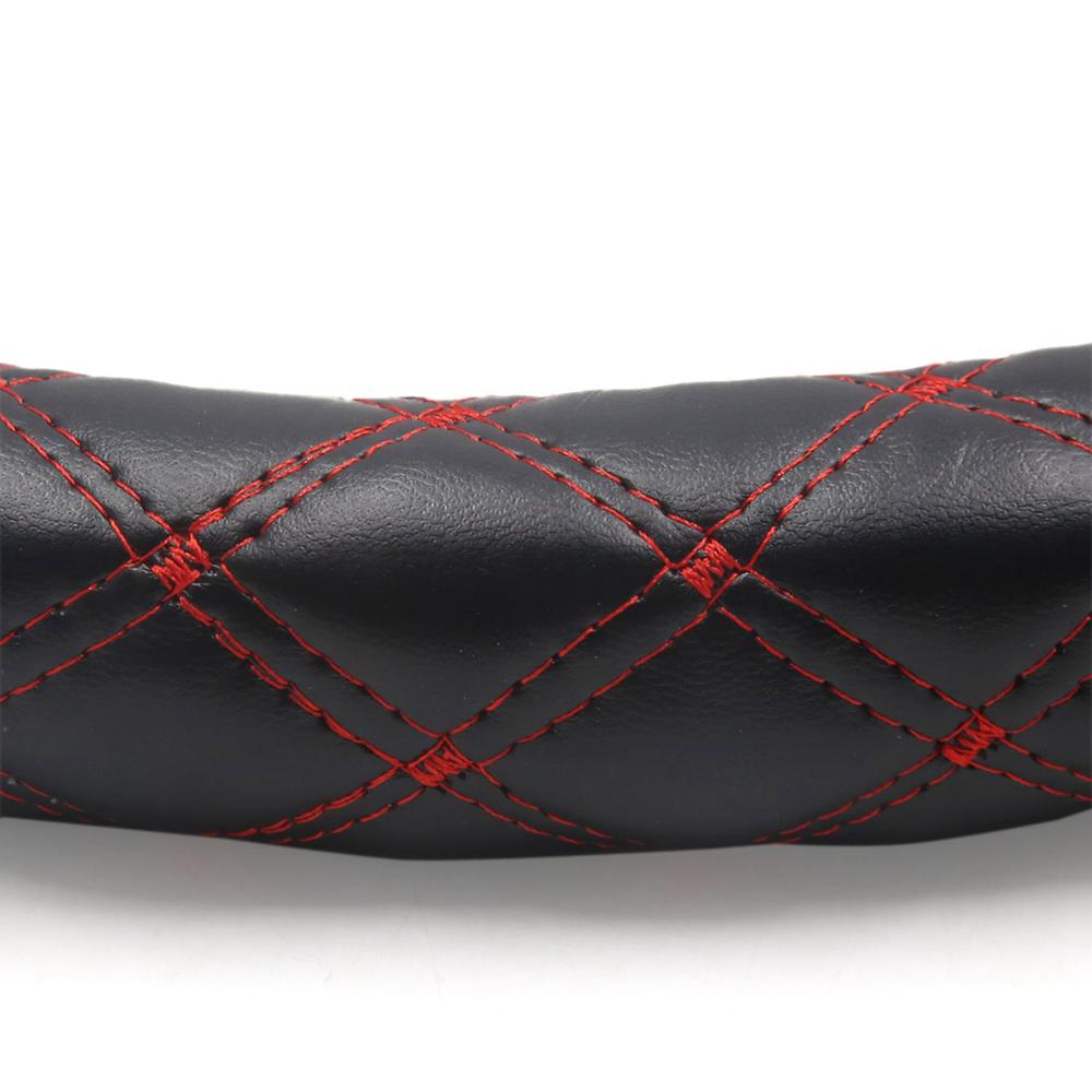 Unique Bargains 45cm Outer Dia. Black Faux Leather Red Quilted Stitch Pattern Car Truck Steering Wheel Cover