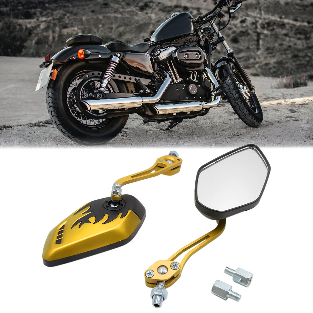 Unique Bargains 8mm 10mm Thread Dia Motorcycle Motorbike Modified Rearview Mirror Gold Tone