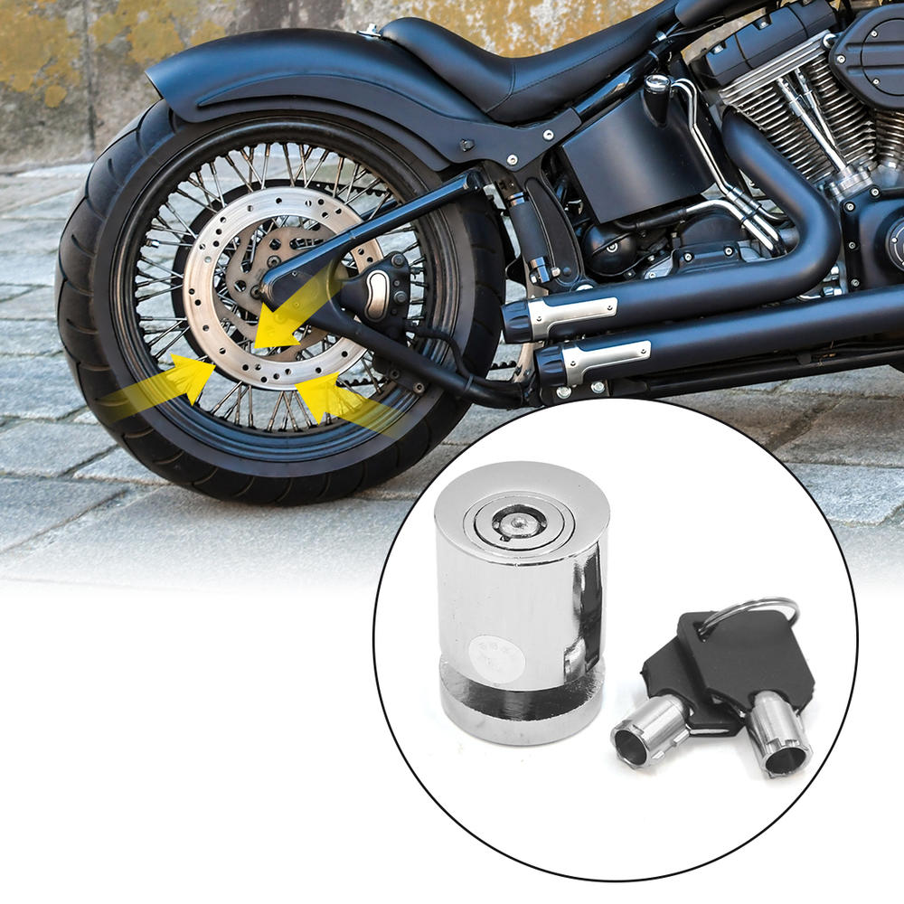 Unique Bargains Silver Tone Cylindrical Shape Security Brake Disc Lock w 2 Key for Motorcycle