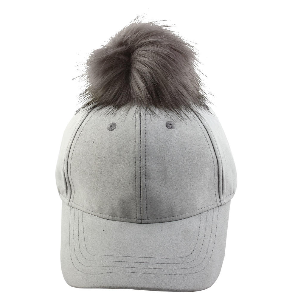 Unique Bargains Women Faux Suede Hairball Decor Outdoor Adjustable Baseball Hip Hop Hat Cap Gray