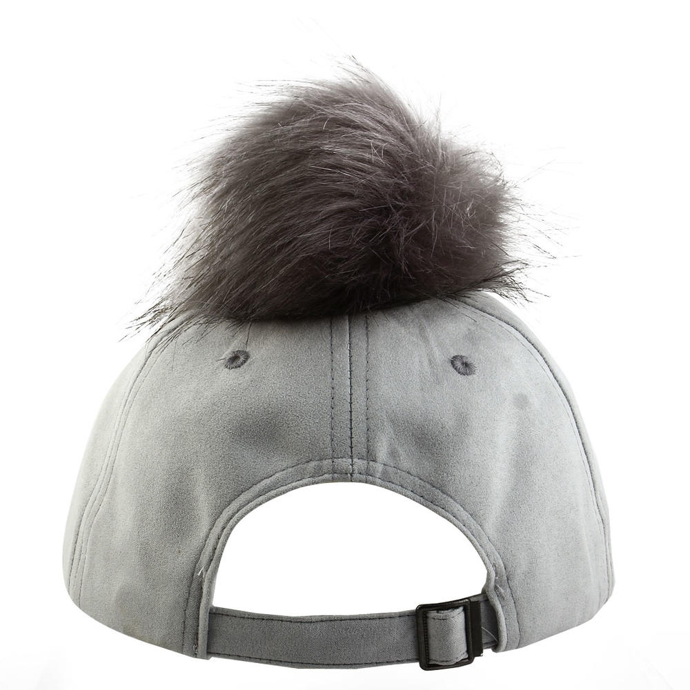 Unique Bargains Women Faux Suede Hairball Decor Outdoor Adjustable Baseball Hip Hop Hat Cap Gray