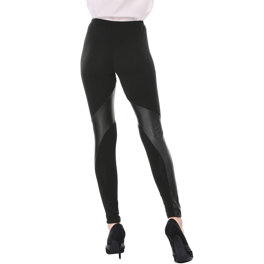 Unique Bargains Women's Faux Leather Matching Solid Skinny Legging Pants Blacks XS