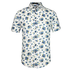 Unique Bargains Men's Summer Floral Printed Short Sleeves Shirt Button Down Beach Hawaiian Shirt 38 Blue White