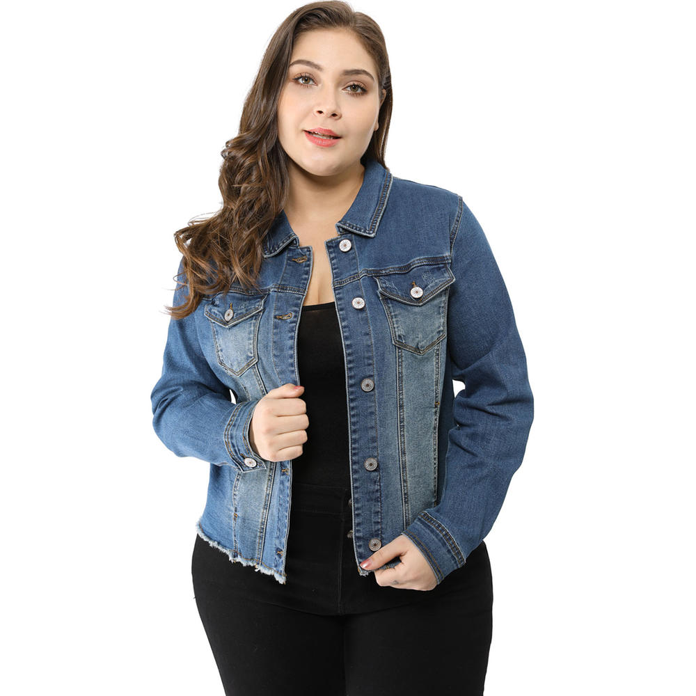 Unique Bargains Women's Classic Plus Size Denim Jacket