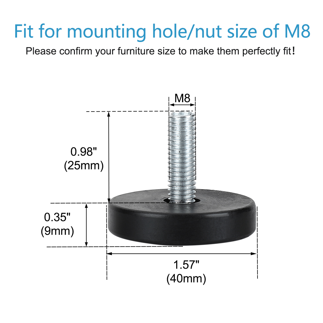 Unique Bargains M8 X 25 X 40mm Leveling Feet Adjustable Leveler