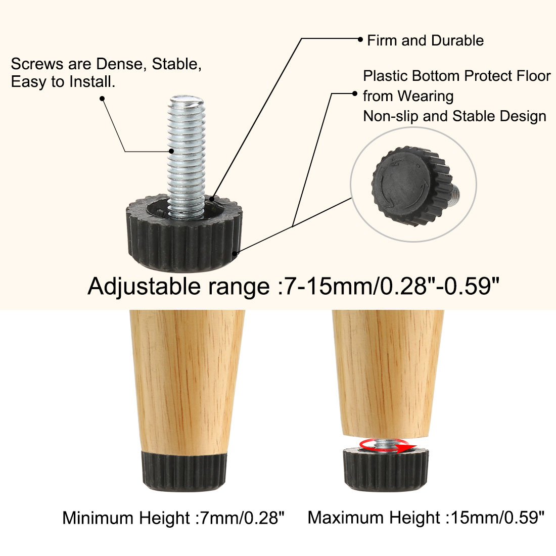 Unique Bargains M6 x 18 x 18mm Hand Screw Leveling Feet Adjustable Leveler for Table Leg 20pcs