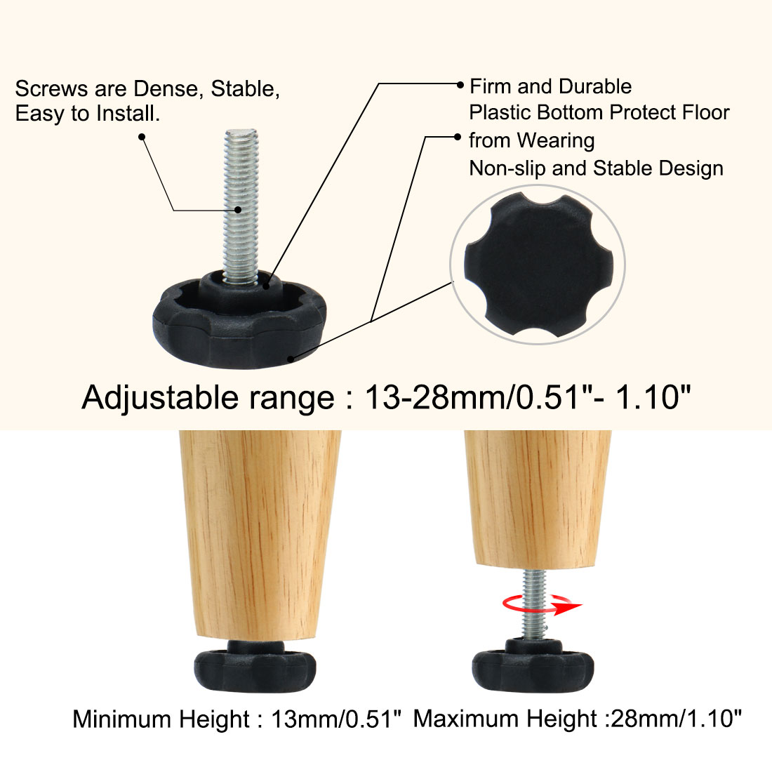 Unique Bargains M6 x 25 x 30mm Hand Screw Leveling Feet Adjustable Leveler for Table Leg 10pcs