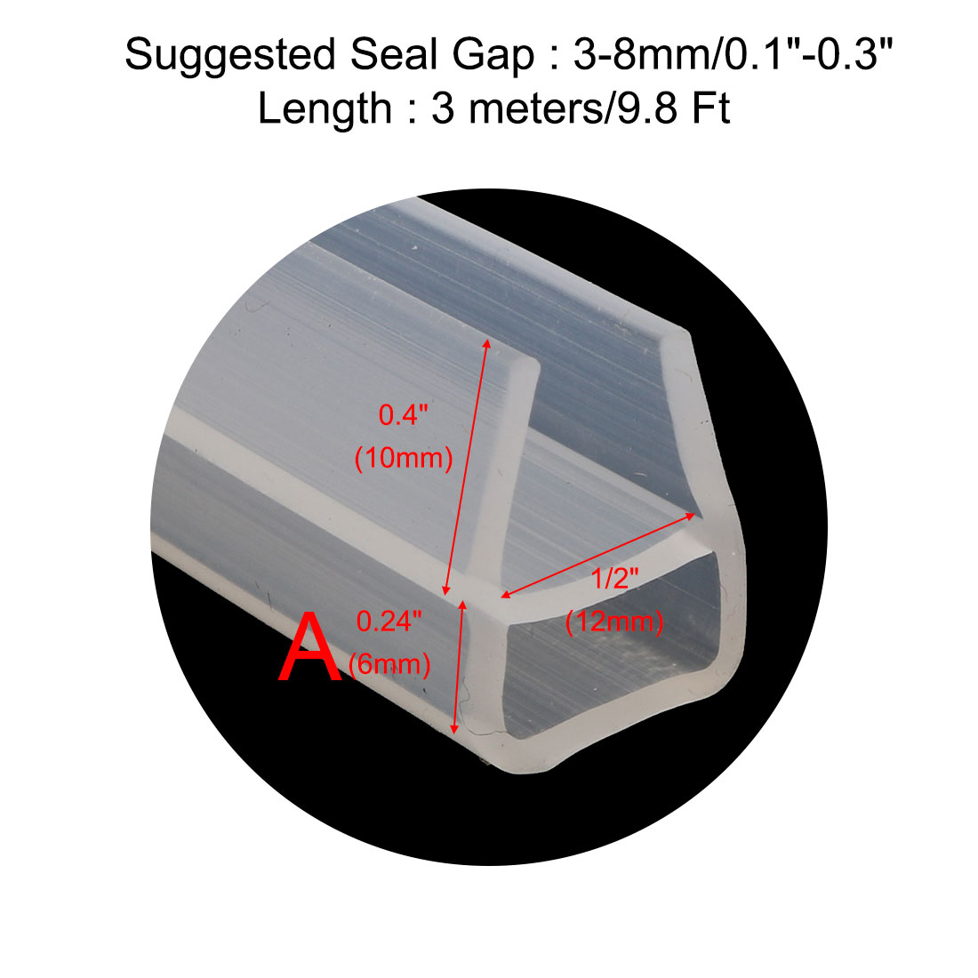 Unique Bargains U Type Frameless Shower Door Bottom Seal for 1/2 inch Glass, 9.8 Ft Length