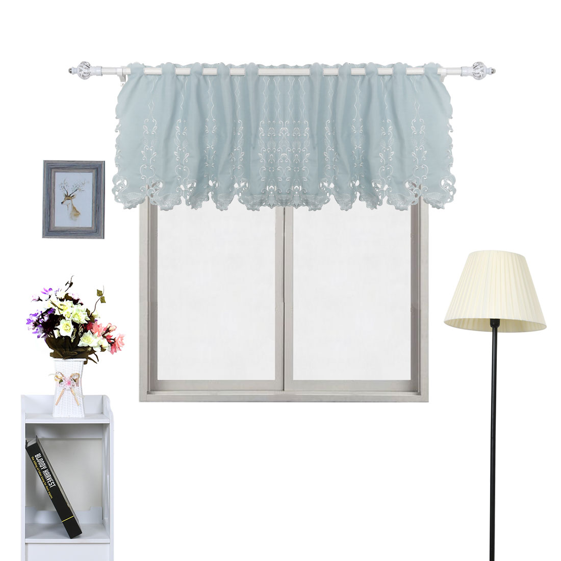 Unique Bargains Polyester Blackout Short Drapery Curtain Window Unique Bargains Polyester Blackout Short Drapery Curtain Window Valance Blue 57 Inch X 24