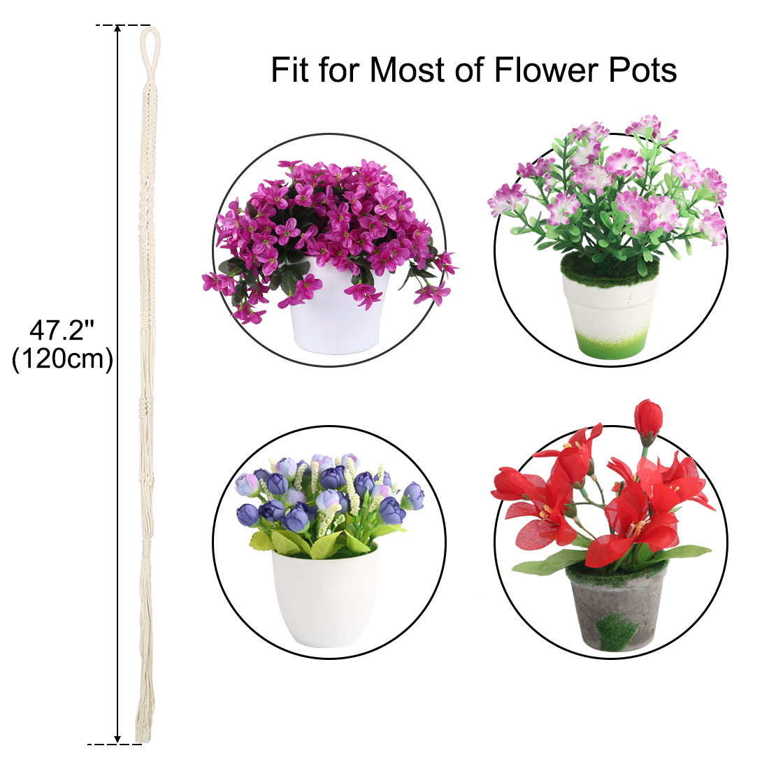 Unique Bargains Macrame Plant Hanger Flower Pot Holder Hanging Rope Basket 47.2 Inch Length