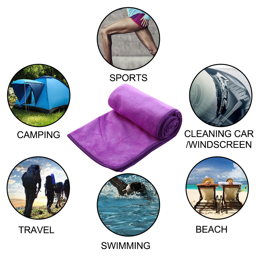 Unique Bargains Travel Swimming Hiking Camping Shower Beach Absorbent Quick Drying Towel Purple