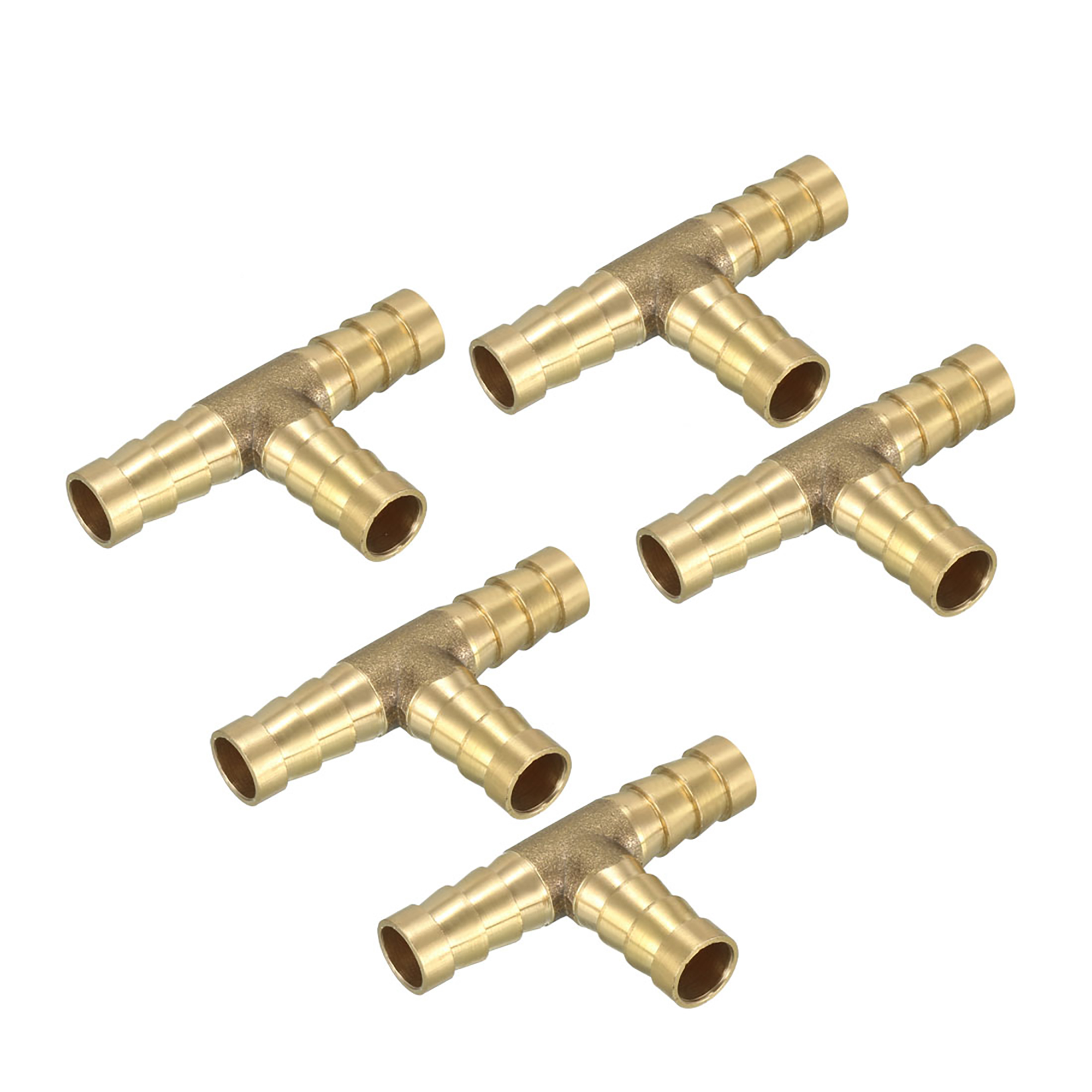Unique Bargains 10mm Brass Barb Hose Fitting Tee T 3 Way Barbed Connector Air Water Fuel 5pcs