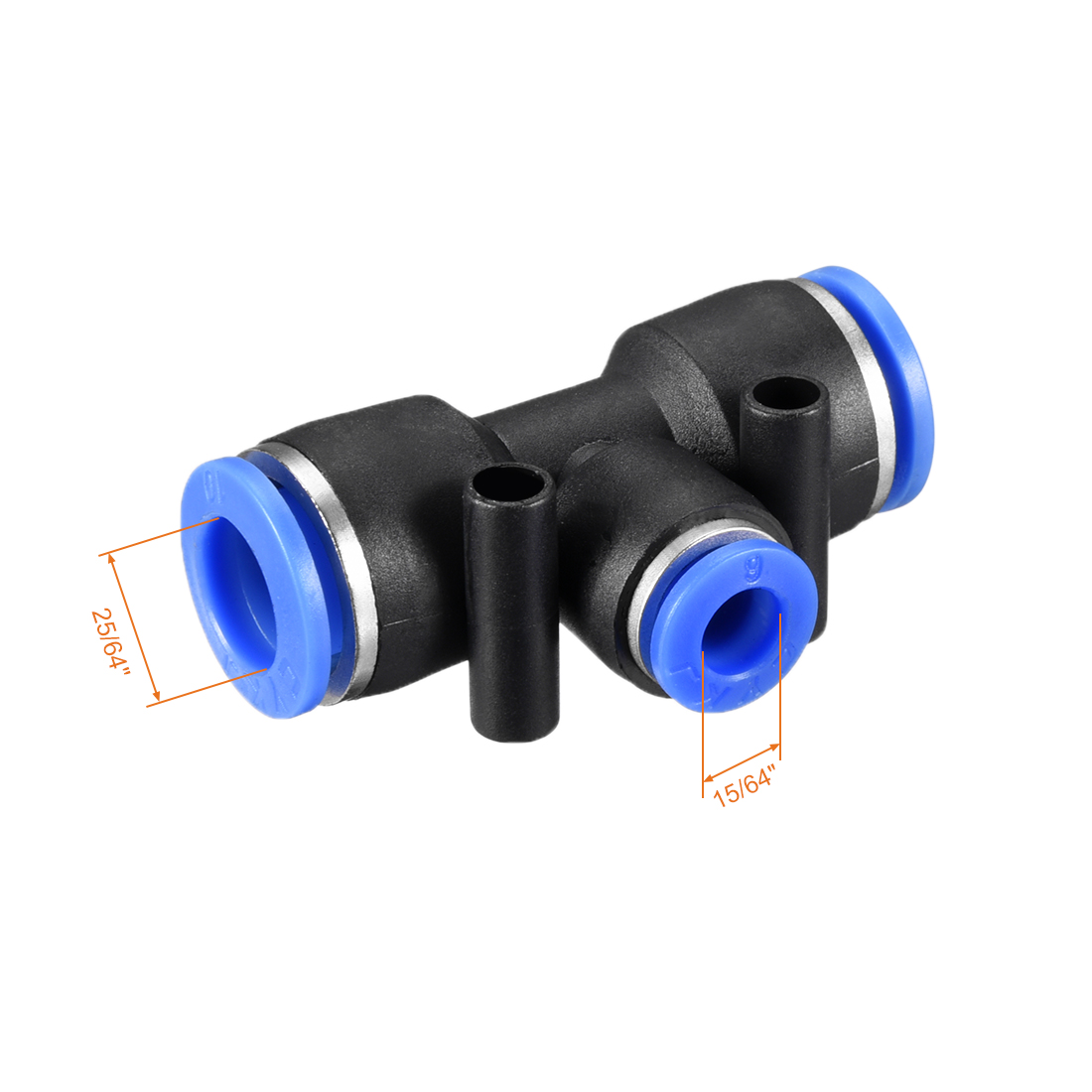 Unique Bargains 10pcs Push to Connect Fittings T Type 25/64“ -15/64” od Tube Fittings Blue