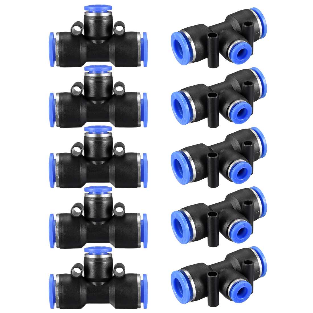 Unique Bargains 10pcs Push to Connect Fittings T Type 25/64“ -15/64” od Tube Fittings Blue