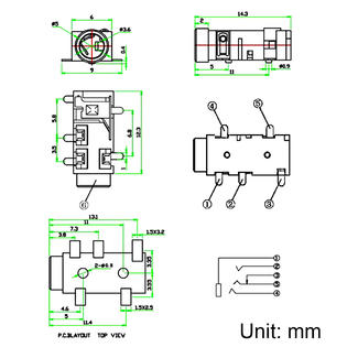 Unique Bargains A18102400ux0494 3 5 Mm Audio Jack Connector Pcb Mount Female Socket 5 Pin Pj 327a 10pcs