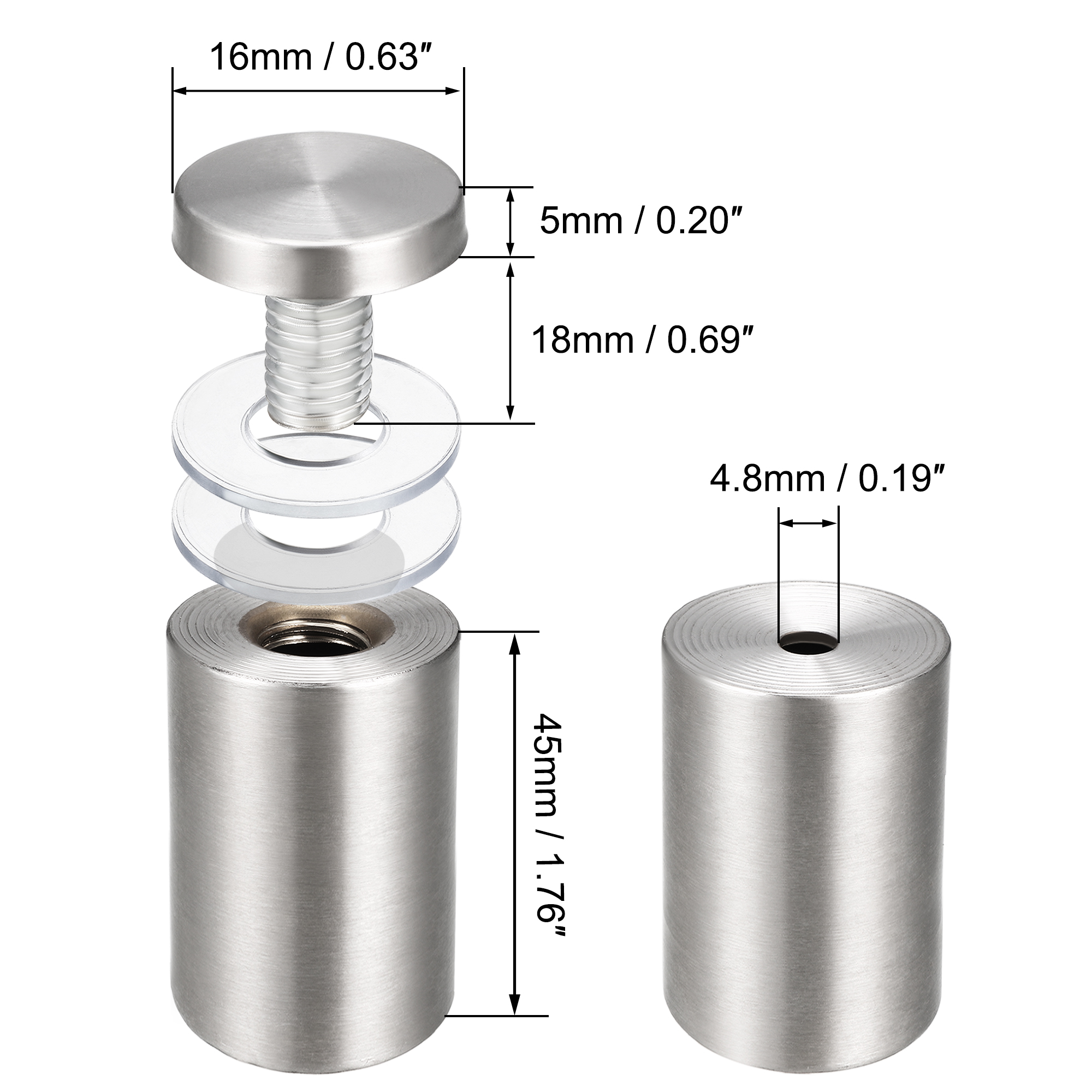 Unique Bargains Glass Standoff Mount Stainless Steel Wall Standoff 16mm Dia 52mm Length 8 Pcs Unique Bargains Glass Standoff Mount Stainless Steel Wall Standoff 16mm Dia 52mm Length 8 Pcs
