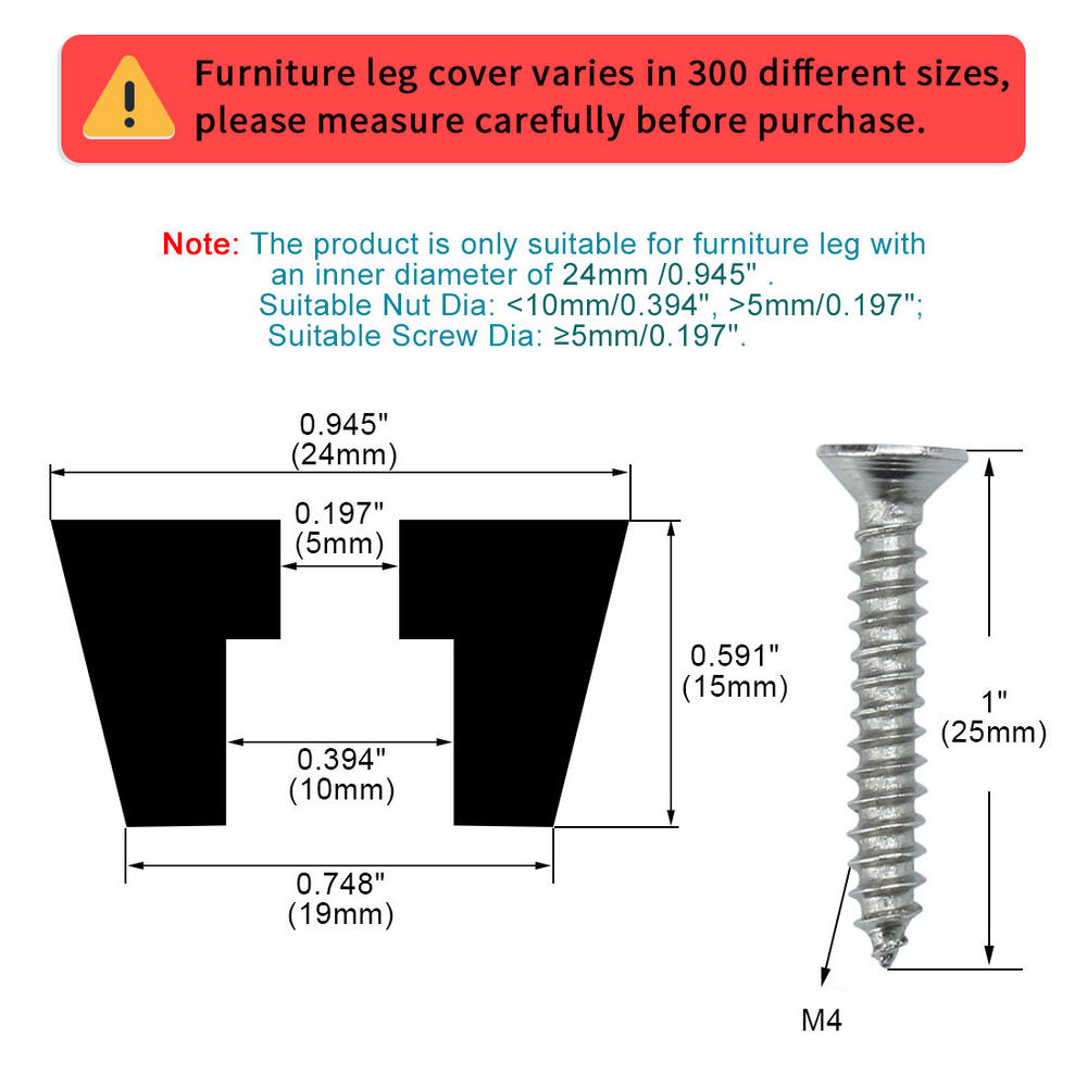 Unique Bargains 12pcs Rubber Feet Bumper Buffer Feet Furniture Table Cabinet Leg Pads Anti-slip with Metal Washer and Screws, D24x19xH15mm