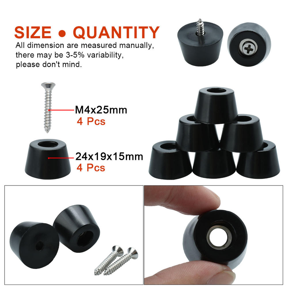 Unique Bargains 12pcs Rubber Feet Bumper Buffer Feet Furniture Table Cabinet Leg Pads Anti-slip with Metal Washer and Screws, D24x19xH15mm