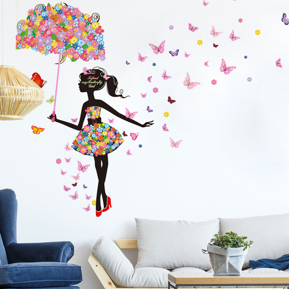 Unique Bargains Butterfly Flowers Girls Art Peel And Stick Wall