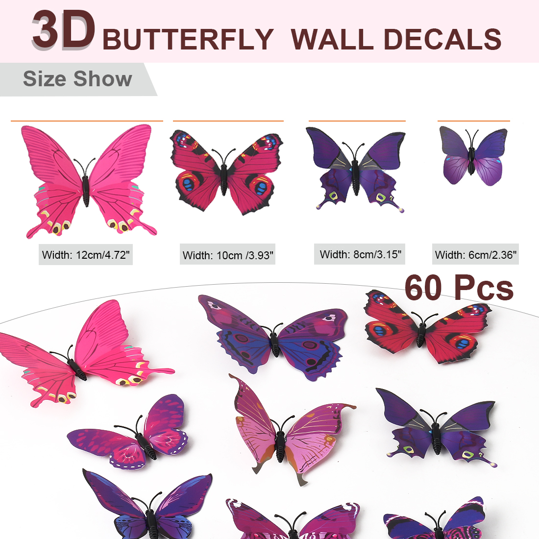 Unique Bargains 60pcs 3d Butterfly Wall Sticker Decal Sticker For