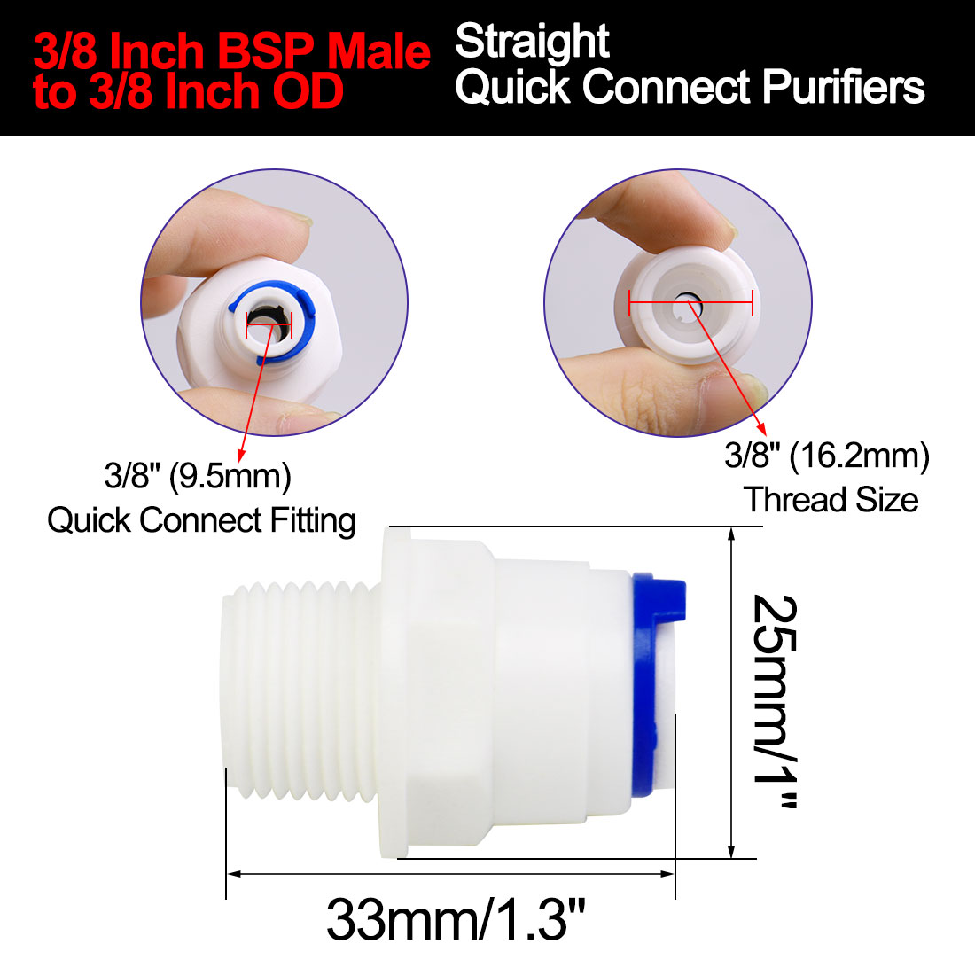 Unique Bargains 3/8 Inch BSP Male to 3/8 Inch OD Straight Quick Connect Purifiers Tube Push 5pcs