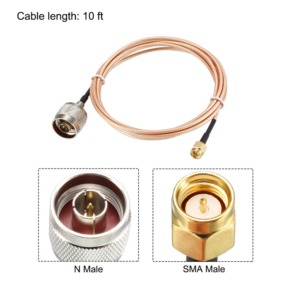 Unique Bargains Coax Extension Cable 50 Ohm 10 Feet SMA Male to N Male RG316 Jumper Cable