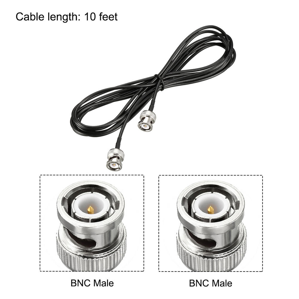 Unique Bargains BNC Male to Male Coaxial Jumper Cable 50 ohm 10 feet RG174 2pcs