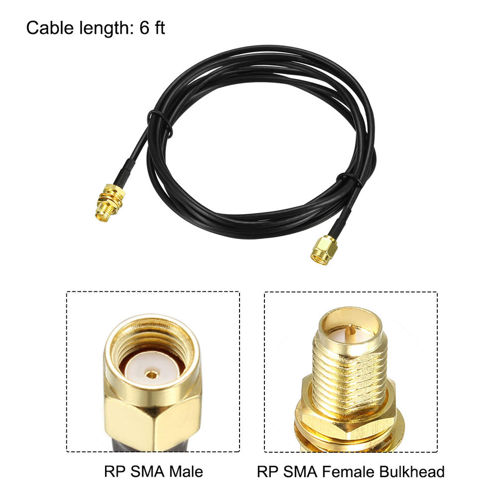 Unique Bargains Antenna Extension Cable RP-SMA Male to RP-SMA Female Low Loss RG174 6 ft 2pcs