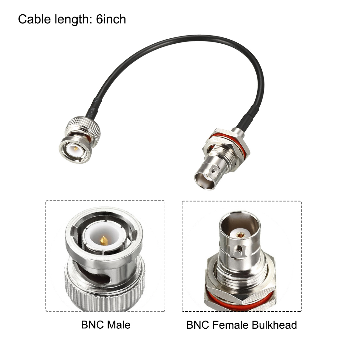 Unique Bargains BNC Male to Female Coaxial Jumper Cable 50 ohm 6 inch RG174 2pcs