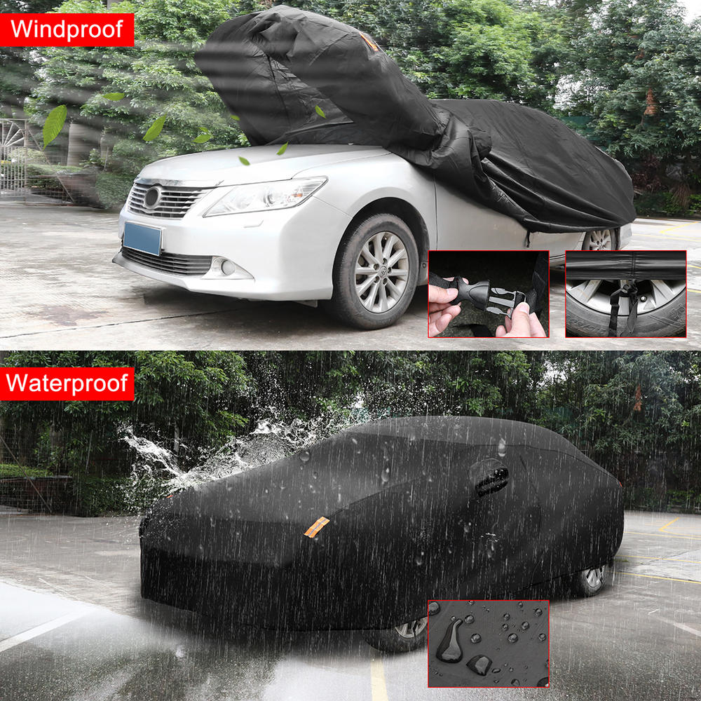 Unique Bargains Black Car Cover Outdoor Weather Scratch Rain Snow Heat Resistant 450 x 175 x 150