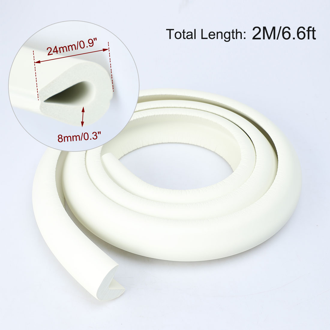 Unique Bargains 6.6ft Table Edge Foam Edge Cushion Guard Strip Roll Soft Bumper Protector White
