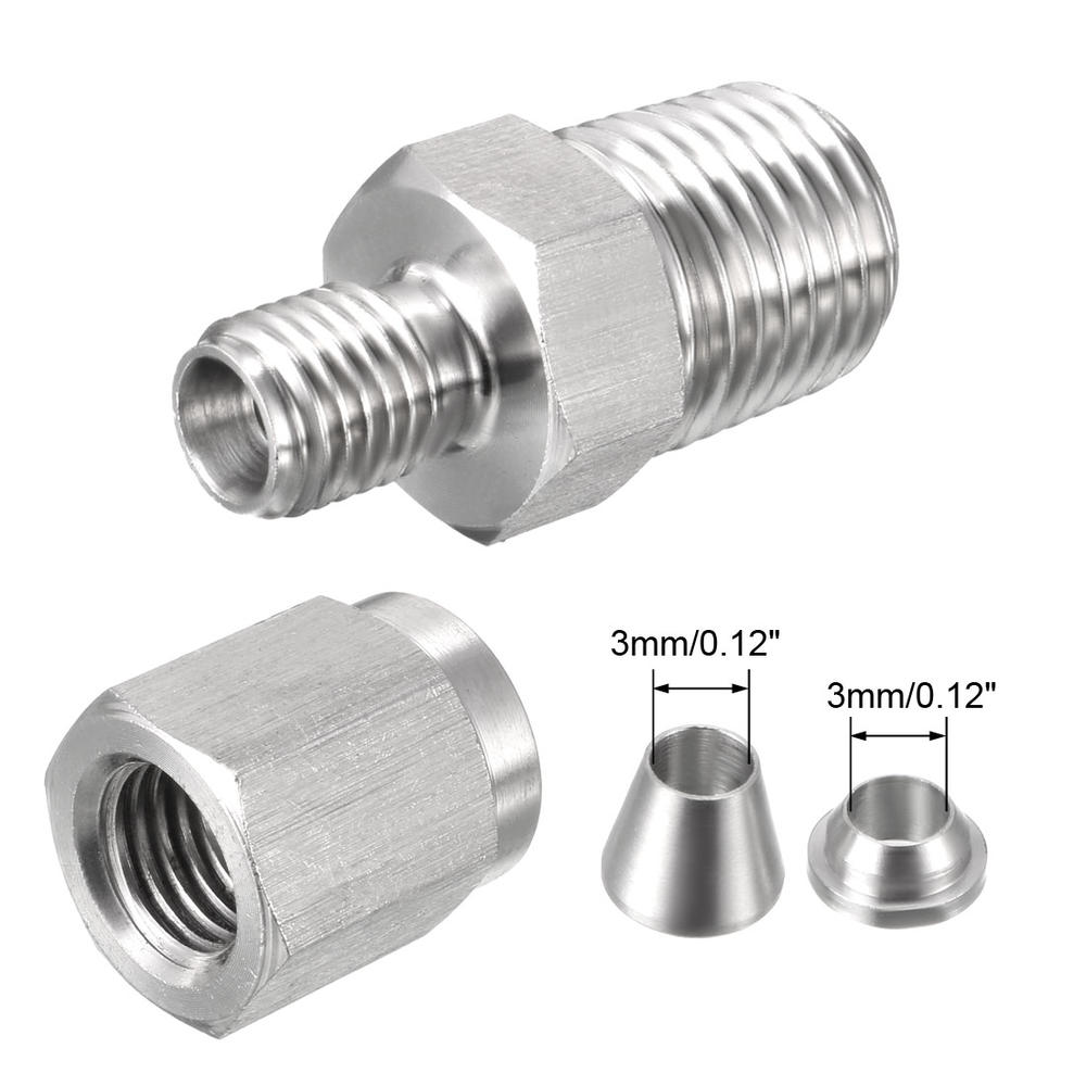 Unique Bargains Compression Tube Fitting, NPT1/4 Male x Ф1/8 Tube OD with Double Ferrules