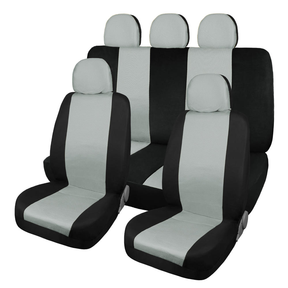 Unique Bargains Gray Black Car Truck Suv Flat Cloth Seat Covers Set w/Headrest Cover