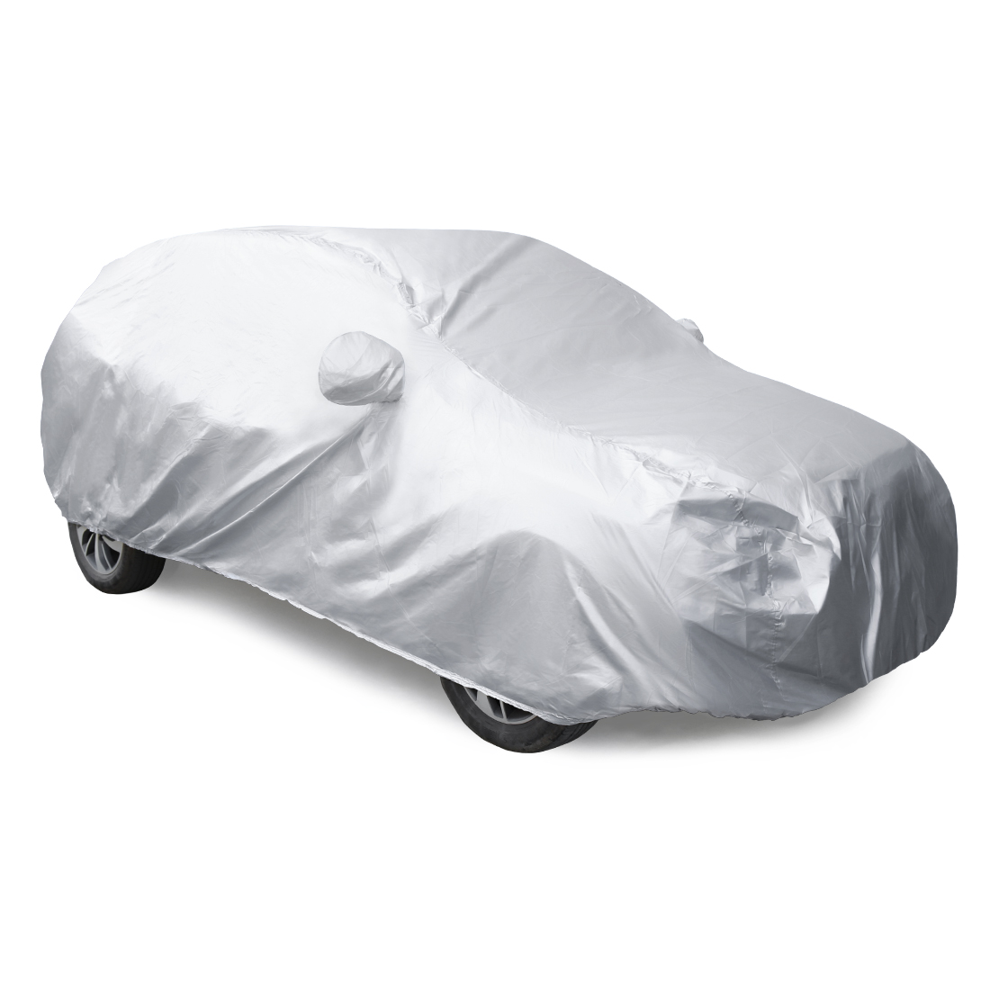 Unique Bargains YXL Silver Tone 190T Car Cover Waterproof Snow Heat Resistant  w Mirror Pocket