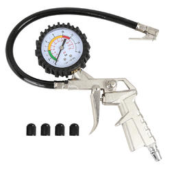Unique Bargains 220 PSI Car Tire Inflator Air Pressure Gauge with Lock On Chuck Rubber Hose