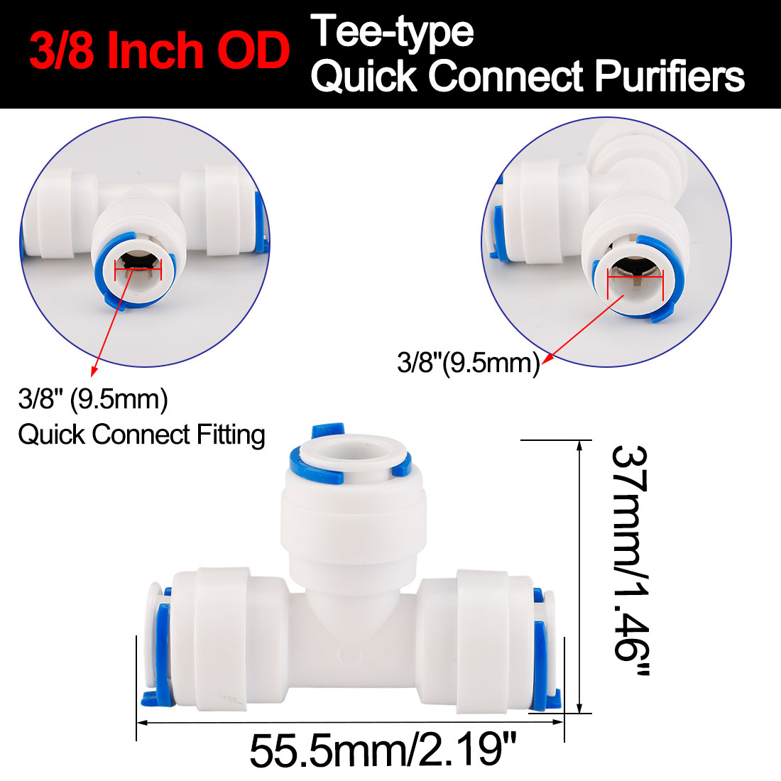 Unique Bargains 3/8 Inch OD Tee-type Quick Connect Purifiers Tube Push in Fittings 3pcs