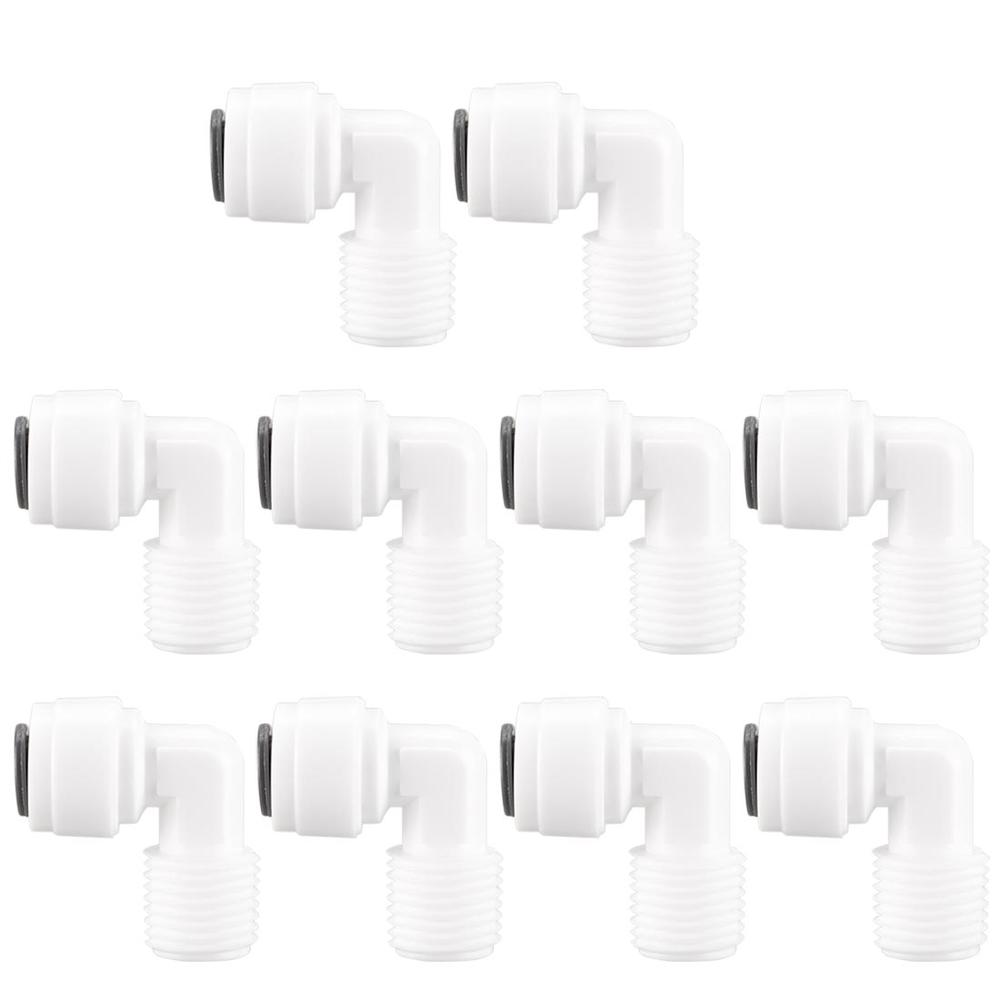 Unique Bargains 10pcs Elbow 1/4 Inch Male to 1/4 Inch Quick Connect Purifiers Tube Push Fittin