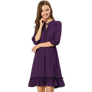 petite Unique Bargains Women's Ruffle Hem 3/4 Sleeve A-Line Short Chiffon Dress, Purple petite Unique Bargains Women's Ruffle Hem 3/4 Sleeve A-Line Short Chiffon Dress, Purple