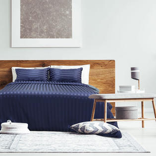 Unique Bargains Silky Satin Stripe Bed Duvet Cover Pillowslips