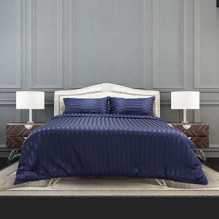Unique Bargains Silky Satin Stripe Bed Duvet Cover Pillowslips